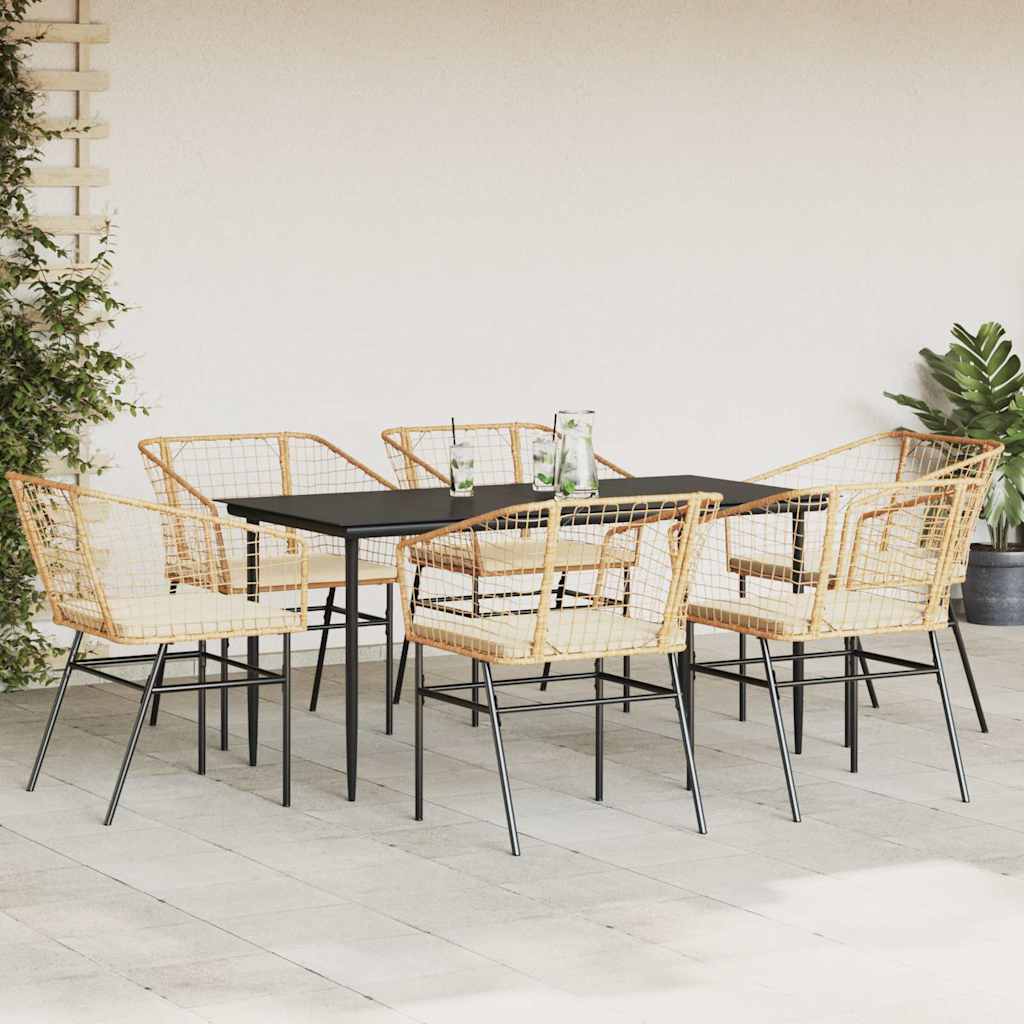 7-delige Tuinset met kussens poly rattan glas bruin is nu te koop bij PeponiXL, paradijselijk wonen!