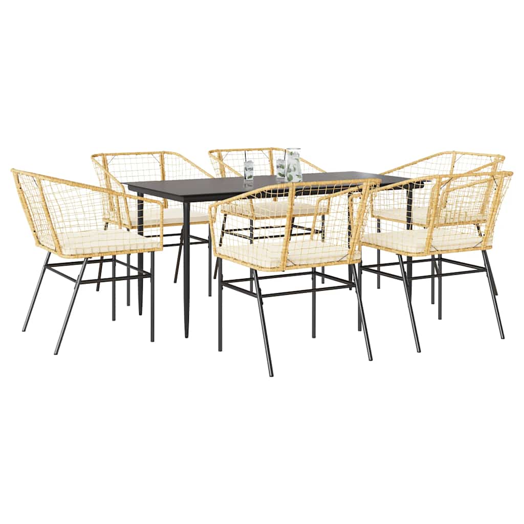 7-delige Tuinset met kussens poly rattan glas bruin is nu te koop bij PeponiXL, paradijselijk wonen!