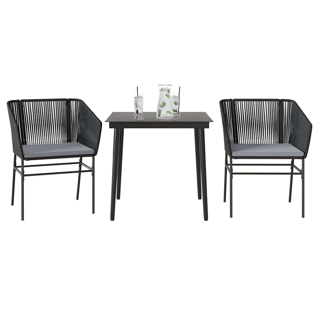 3-delige Tuinset met kussens poly rattan glas zwart is nu te koop bij PeponiXL, paradijselijk wonen!