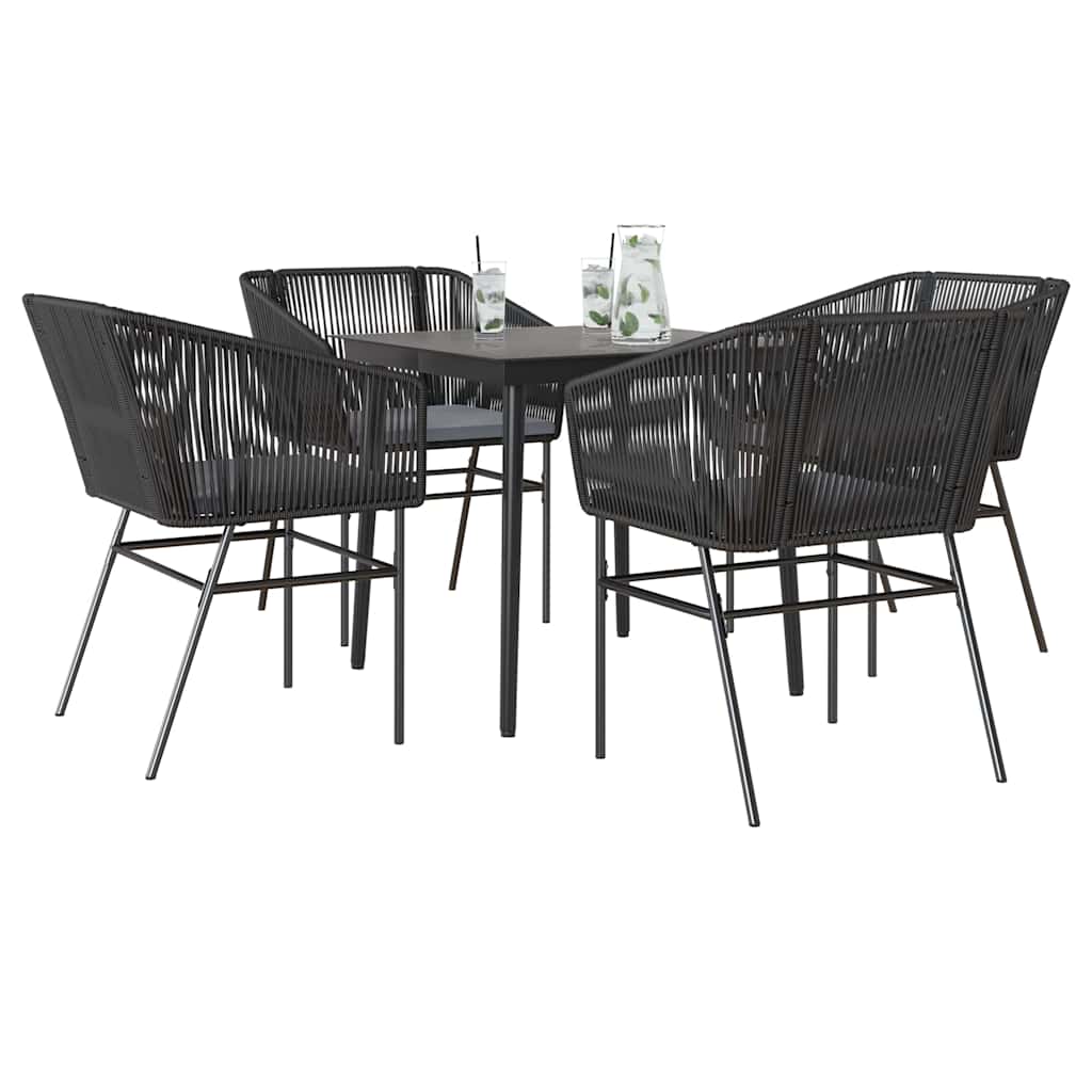5-delige Tuinset met kussens poly rattan glas zwart is nu te koop bij PeponiXL, paradijselijk wonen!