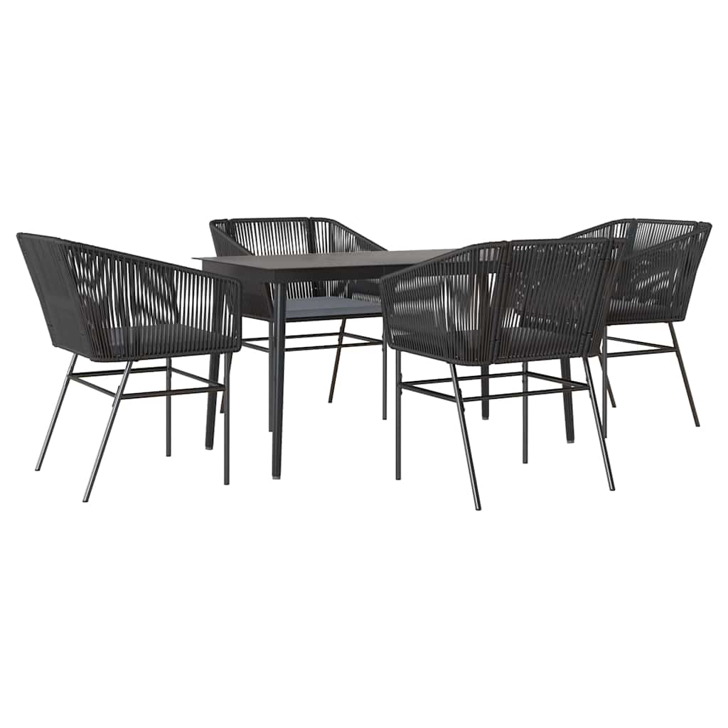 5-delige Tuinset met kussens poly rattan glas zwart is nu te koop bij PeponiXL, paradijselijk wonen!