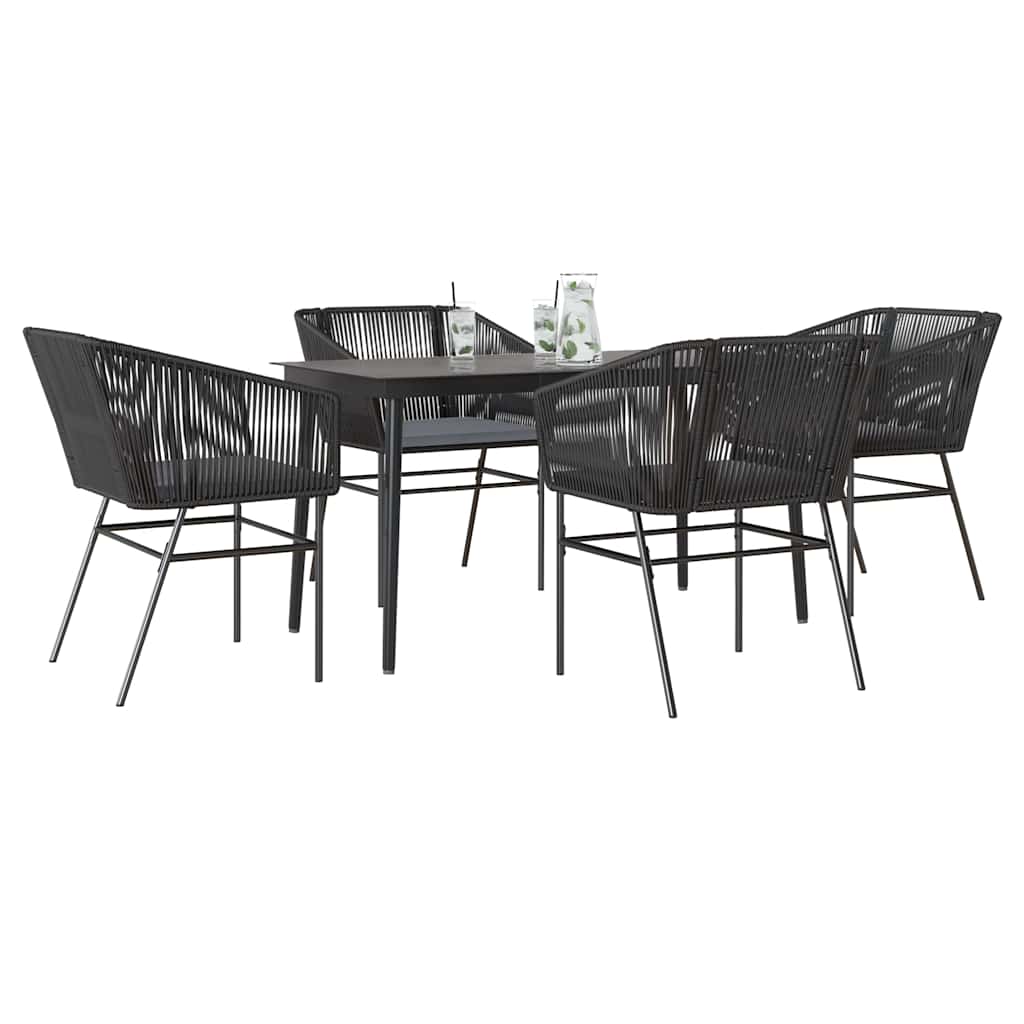 5-delige Tuinset met kussens poly rattan glas zwart is nu te koop bij PeponiXL, paradijselijk wonen!