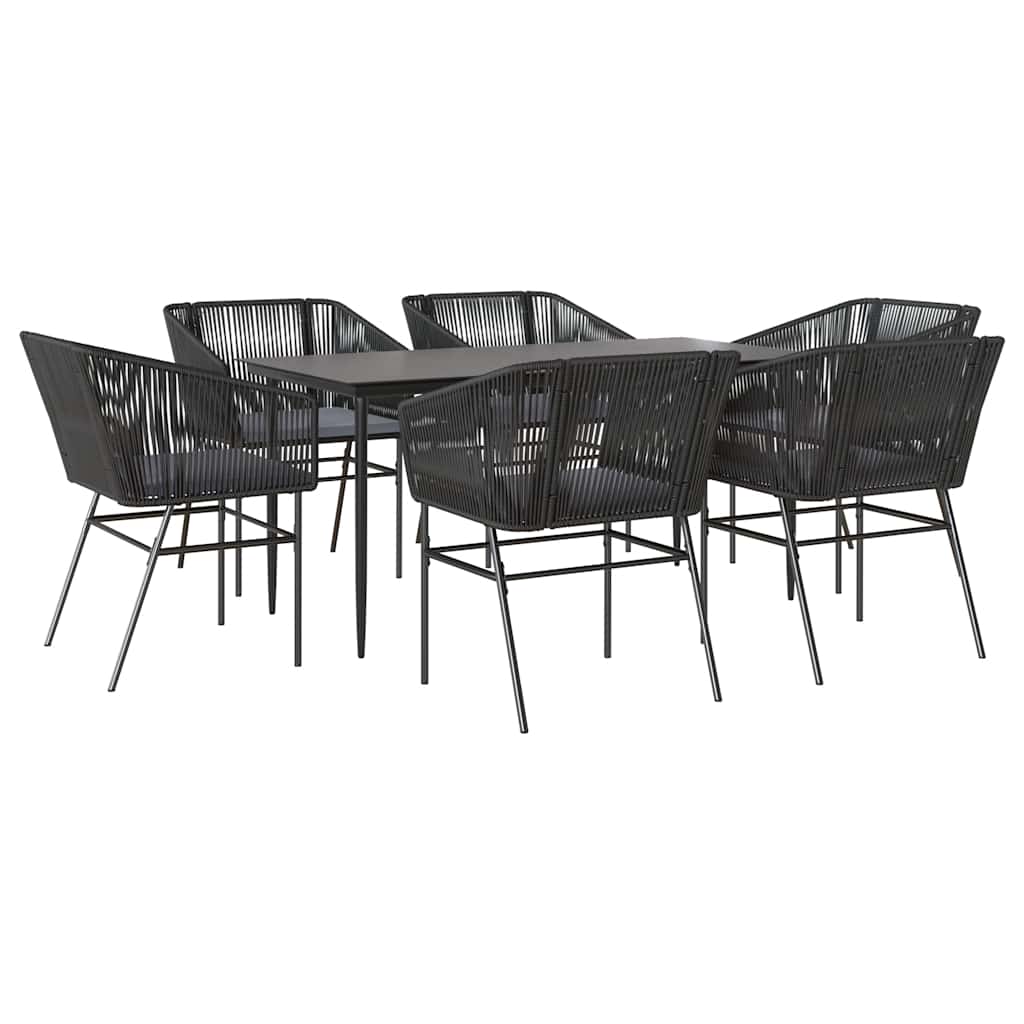 7-delige Tuinset met kussens poly rattan glas zwart is nu te koop bij PeponiXL, paradijselijk wonen!