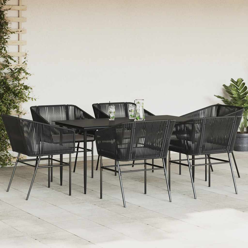 7-delige Tuinset met kussens poly rattan glas zwart is nu te koop bij PeponiXL, paradijselijk wonen!