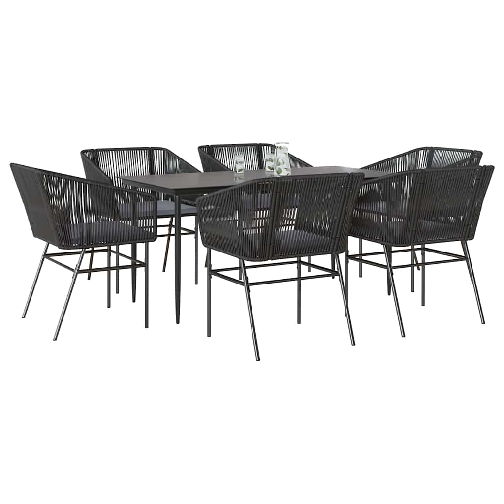 7-delige Tuinset met kussens poly rattan glas zwart is nu te koop bij PeponiXL, paradijselijk wonen!