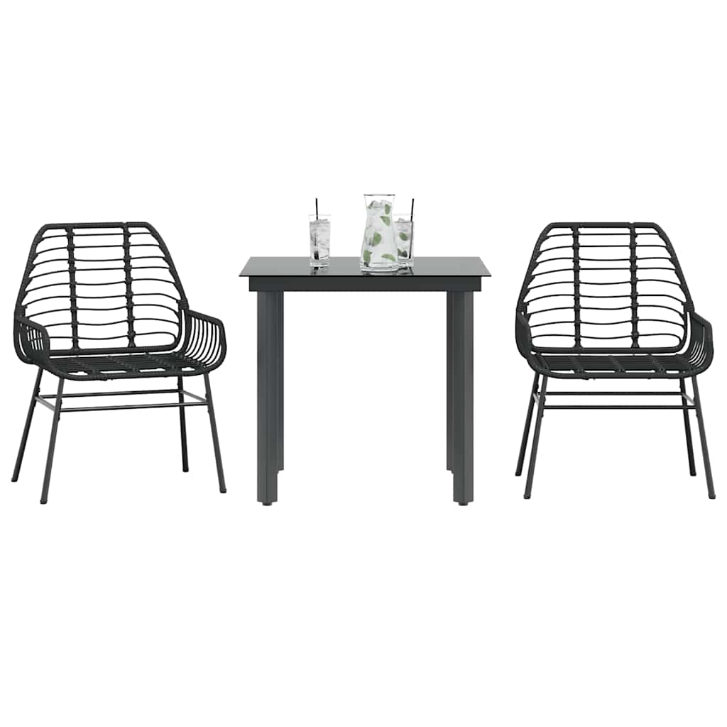 3-delige Tuinset poly rattan glas zwart is nu te koop bij PeponiXL, paradijselijk wonen!