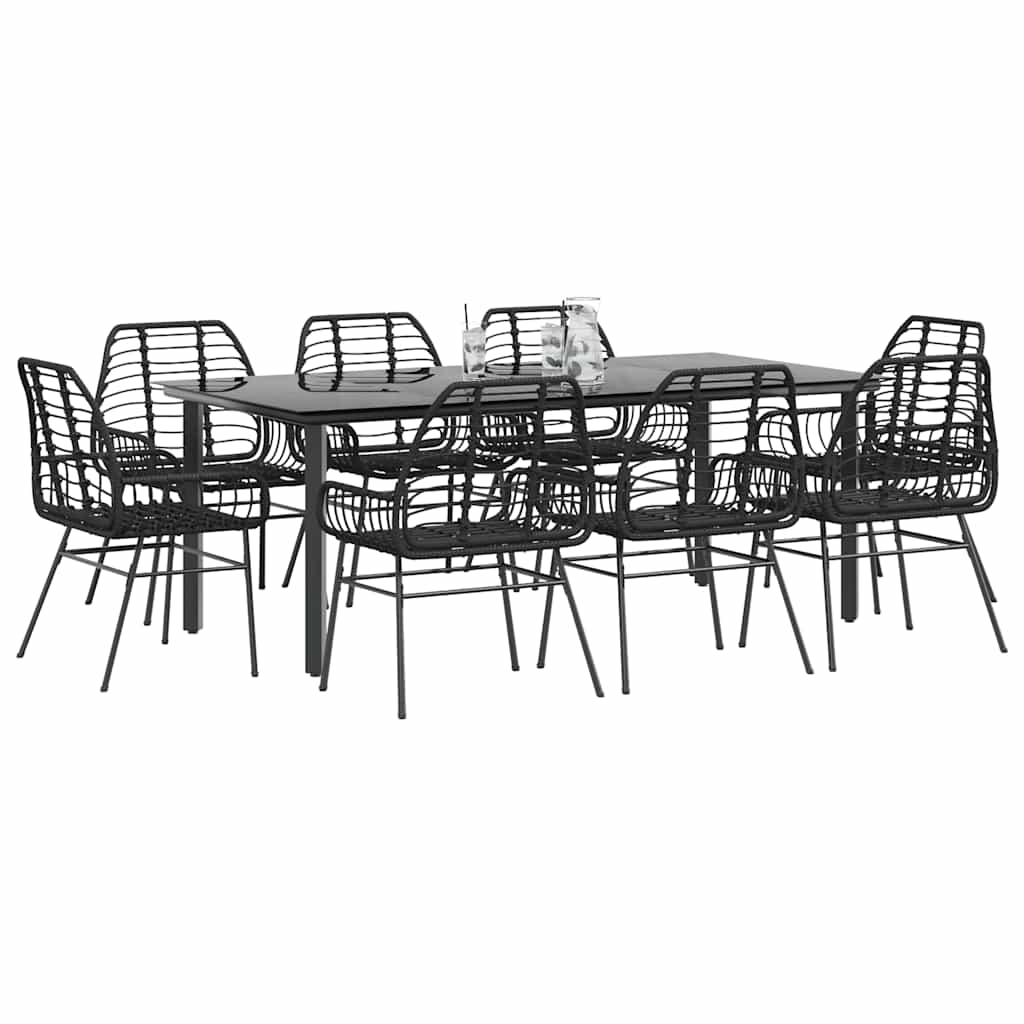 9-delige Tuinset poly rattan glas zwart is nu te koop bij PeponiXL, paradijselijk wonen!