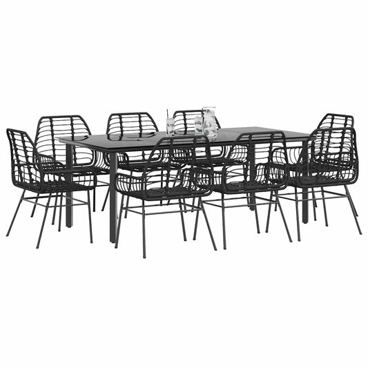 9-delige Tuinset poly rattan glas zwart is nu te koop bij PeponiXL, paradijselijk wonen!