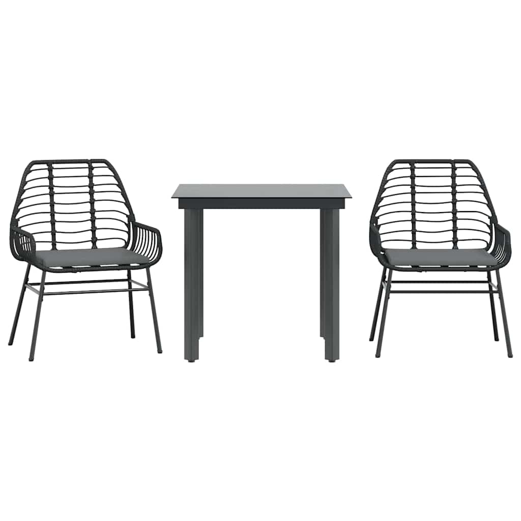 3-delige Tuinset met kussens poly rattan glas zwart is nu te koop bij PeponiXL, paradijselijk wonen!