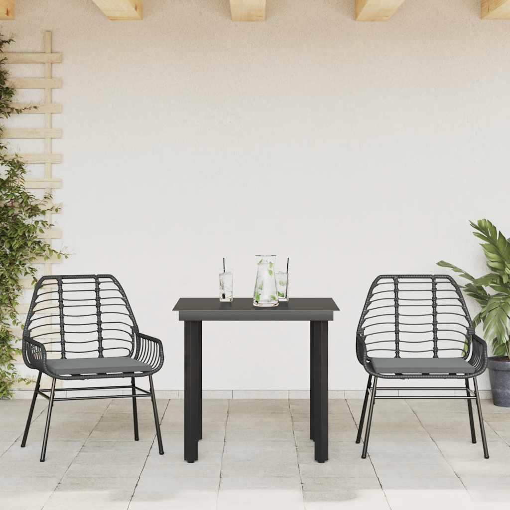 3-delige Tuinset met kussens poly rattan glas zwart is nu te koop bij PeponiXL, paradijselijk wonen!