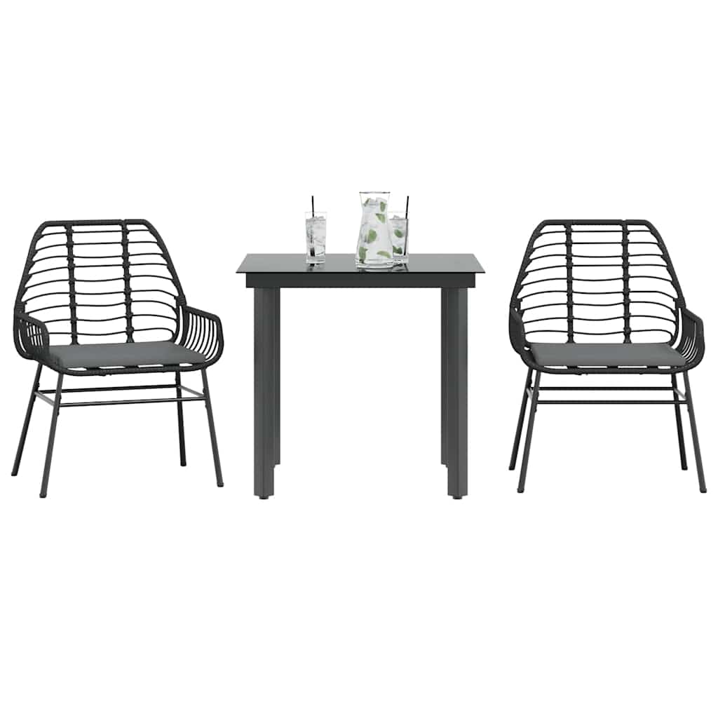 3-delige Tuinset met kussens poly rattan glas zwart is nu te koop bij PeponiXL, paradijselijk wonen!
