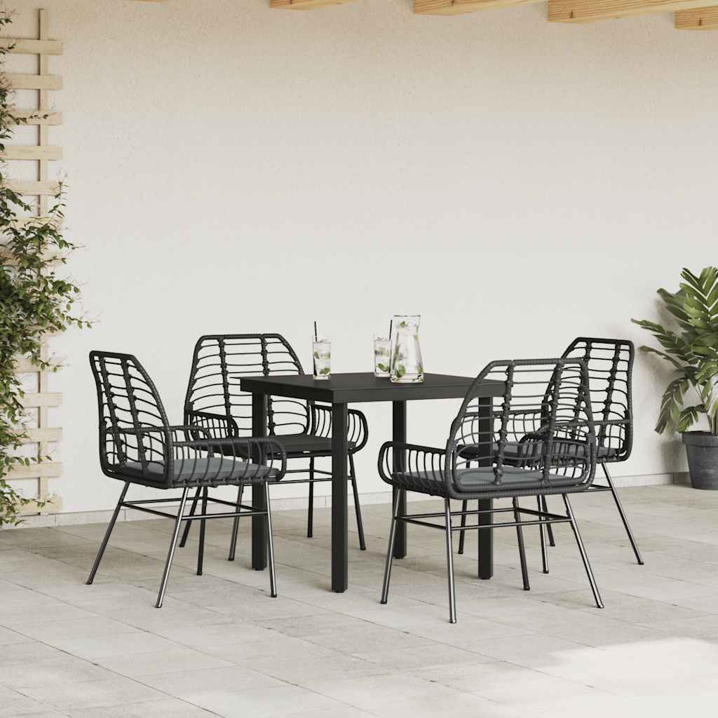 5-delige Tuinset met kussens poly rattan glas zwart is nu te koop bij PeponiXL, paradijselijk wonen!