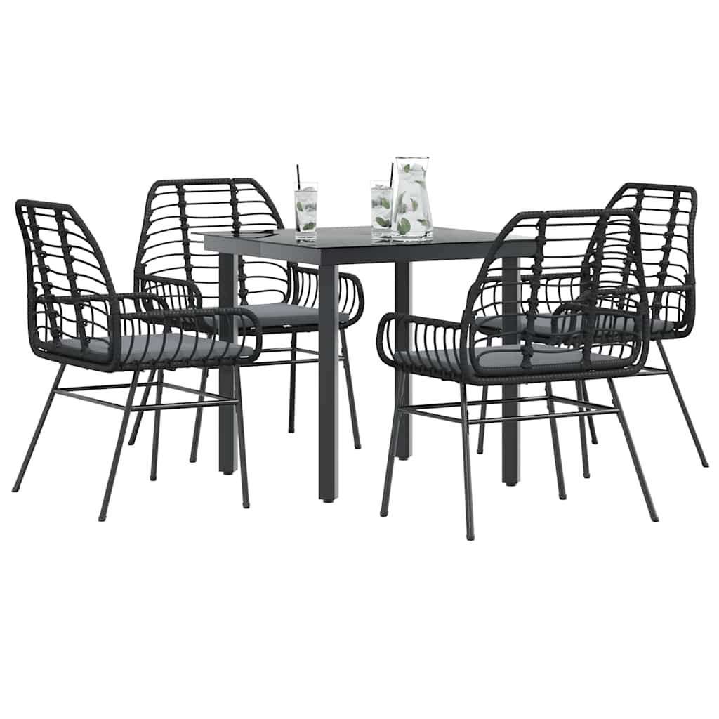 5-delige Tuinset met kussens poly rattan glas zwart is nu te koop bij PeponiXL, paradijselijk wonen!