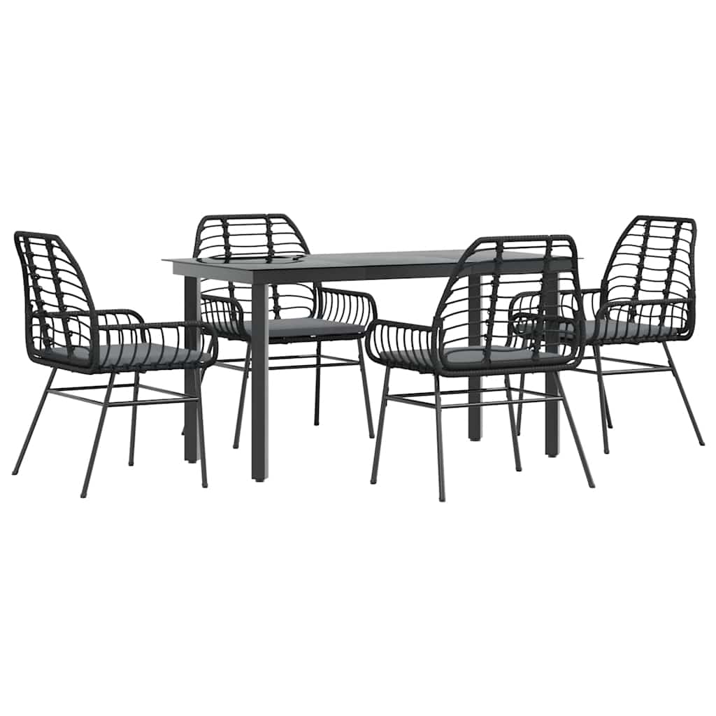 5-delige Tuinset met kussens poly rattan glas zwart is nu te koop bij PeponiXL, paradijselijk wonen!