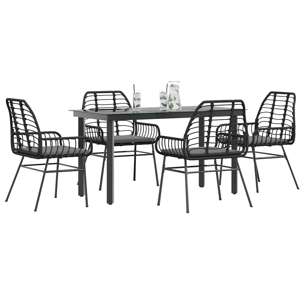 5-delige Tuinset met kussens poly rattan glas zwart is nu te koop bij PeponiXL, paradijselijk wonen!