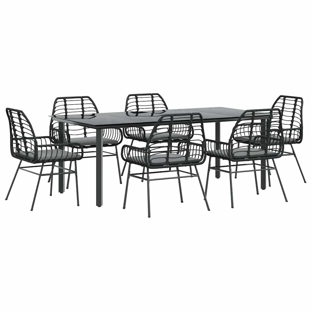 7-delige Tuinset met kussens poly rattan glas zwart is nu te koop bij PeponiXL, paradijselijk wonen!