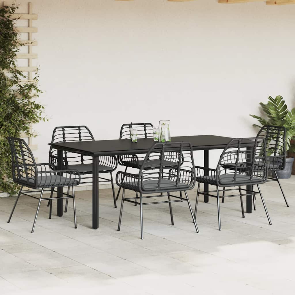 7-delige Tuinset met kussens poly rattan glas zwart is nu te koop bij PeponiXL, paradijselijk wonen!