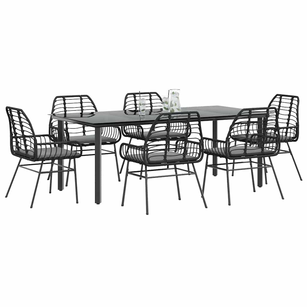 7-delige Tuinset met kussens poly rattan glas zwart is nu te koop bij PeponiXL, paradijselijk wonen!