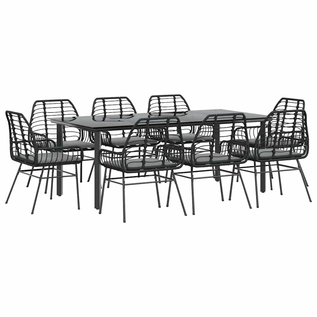 9-delige Tuinset met kussens poly rattan glas zwart is nu te koop bij PeponiXL, paradijselijk wonen!