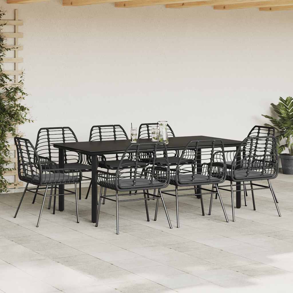 9-delige Tuinset met kussens poly rattan glas zwart is nu te koop bij PeponiXL, paradijselijk wonen!
