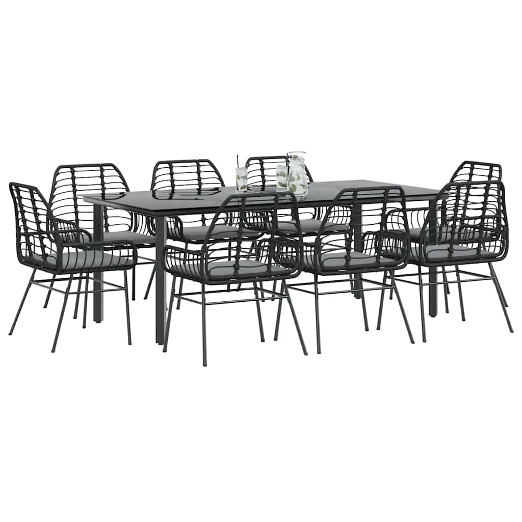 9-delige Tuinset met kussens poly rattan glas zwart is nu te koop bij PeponiXL, paradijselijk wonen!