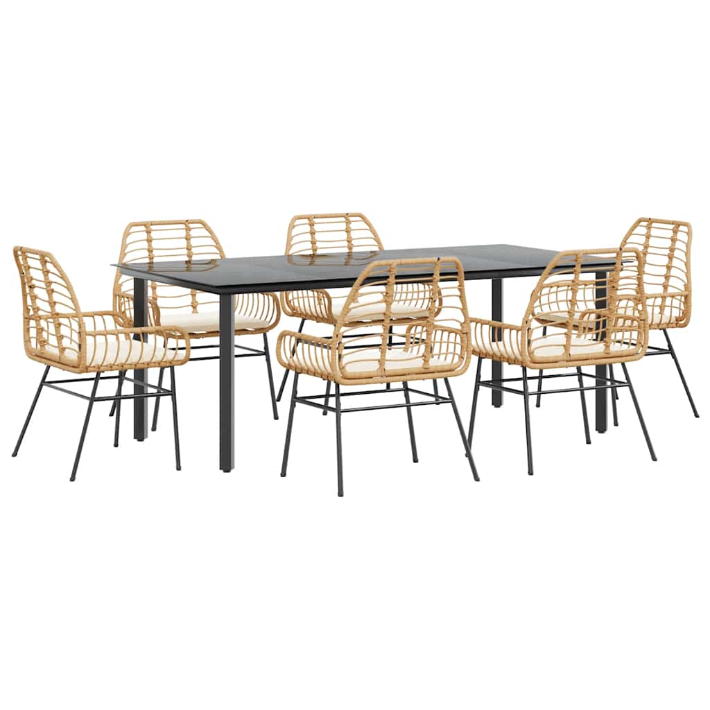 7-delige Tuinset met kussens poly rattan glas bruin is nu te koop bij PeponiXL, paradijselijk wonen!