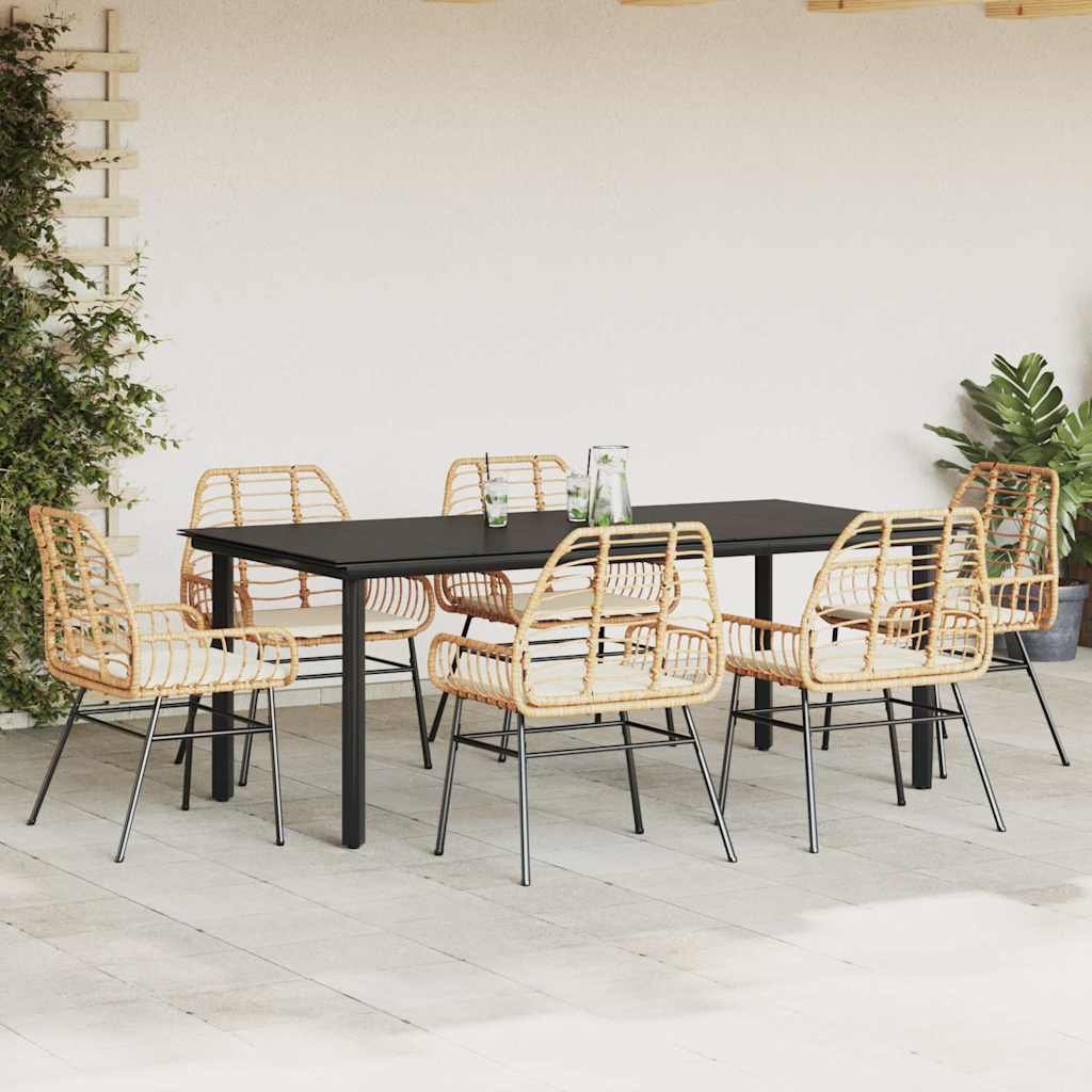 7-delige Tuinset met kussens poly rattan glas bruin is nu te koop bij PeponiXL, paradijselijk wonen!