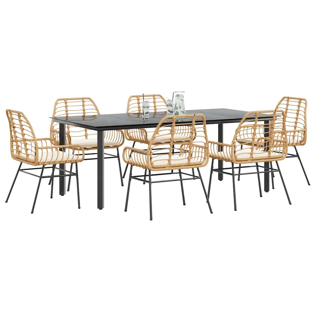 7-delige Tuinset met kussens poly rattan glas bruin is nu te koop bij PeponiXL, paradijselijk wonen!