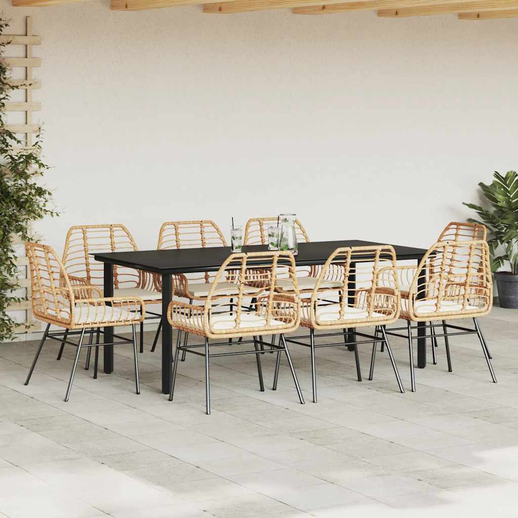 9-delige Tuinset met kussens poly rattan glas bruin is nu te koop bij PeponiXL, paradijselijk wonen!