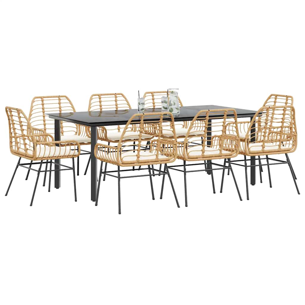 9-delige Tuinset met kussens poly rattan glas bruin is nu te koop bij PeponiXL, paradijselijk wonen!
