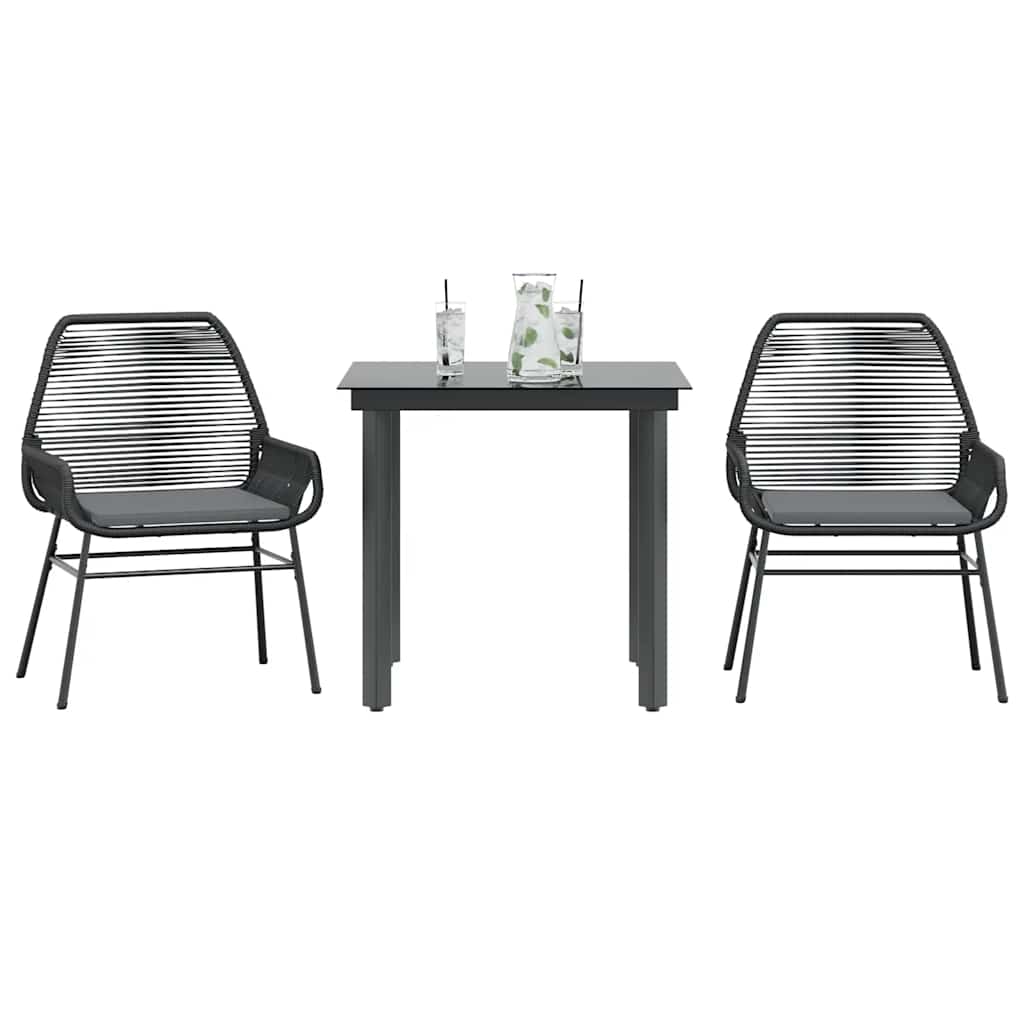 3-delige Tuinset met kussens poly rattan glas zwart is nu te koop bij PeponiXL, paradijselijk wonen!