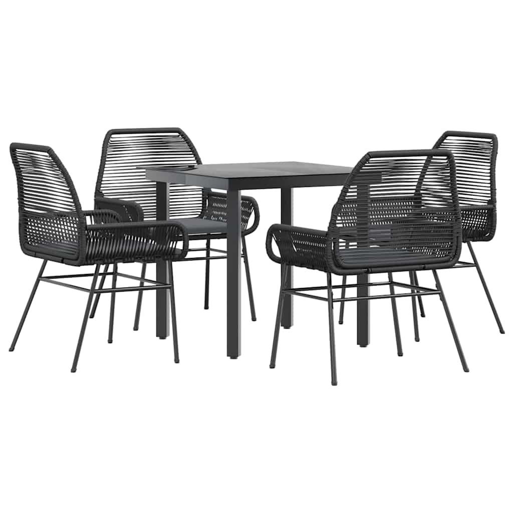 5-delige Tuinset met kussens poly rattan glas zwart is nu te koop bij PeponiXL, paradijselijk wonen!