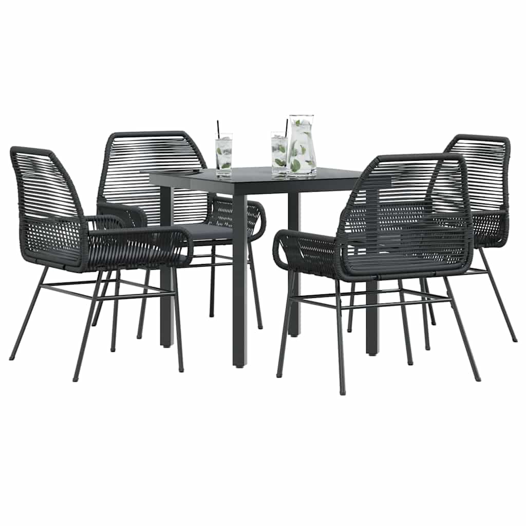 5-delige Tuinset met kussens poly rattan glas zwart is nu te koop bij PeponiXL, paradijselijk wonen!
