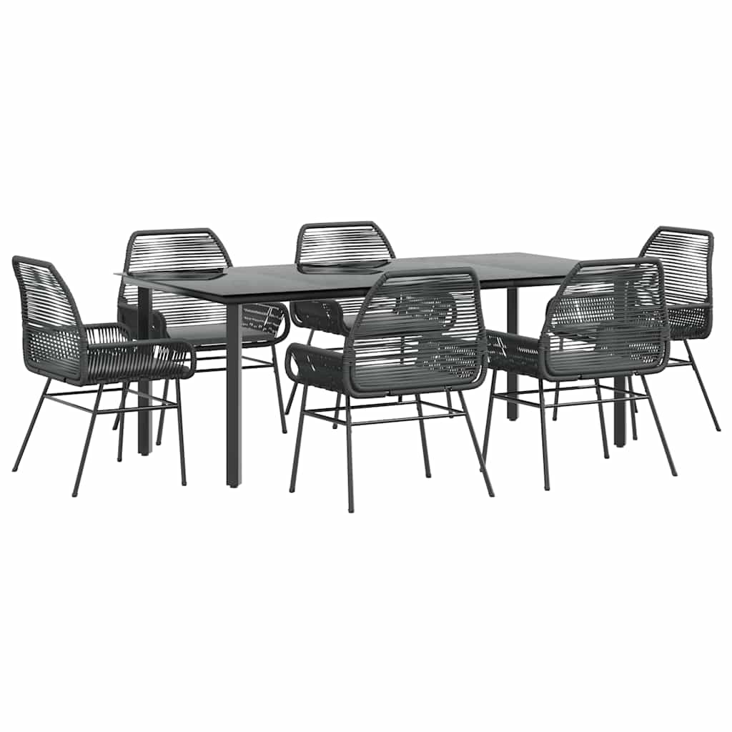 7-delige Tuinset met kussens poly rattan glas zwart is nu te koop bij PeponiXL, paradijselijk wonen!