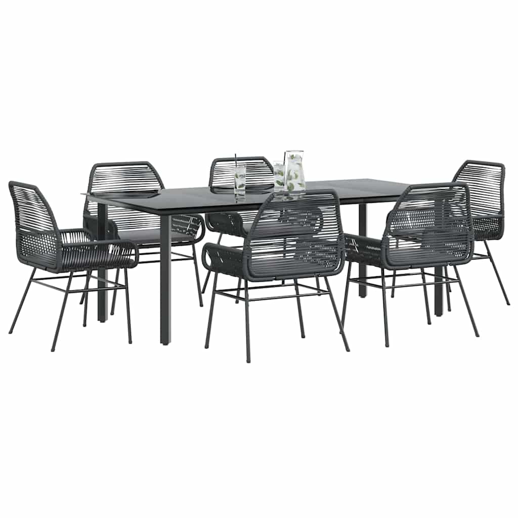 7-delige Tuinset met kussens poly rattan glas zwart is nu te koop bij PeponiXL, paradijselijk wonen!