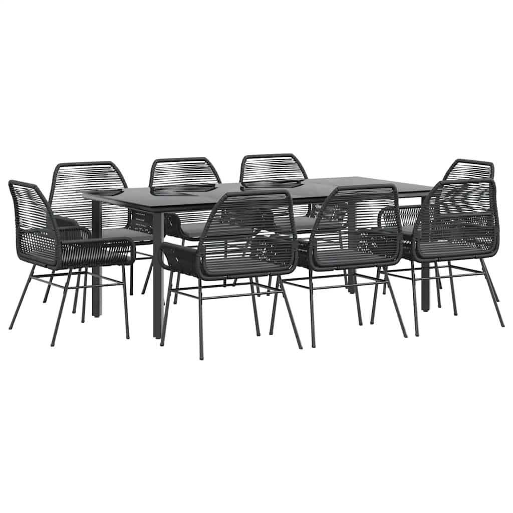 9-delige Tuinset met kussens poly rattan glas zwart is nu te koop bij PeponiXL, paradijselijk wonen!