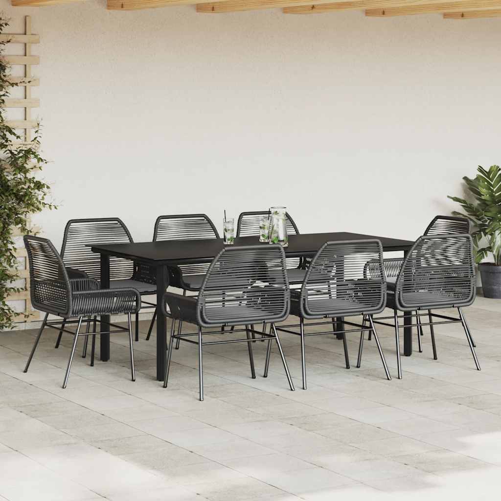9-delige Tuinset met kussens poly rattan glas zwart is nu te koop bij PeponiXL, paradijselijk wonen!