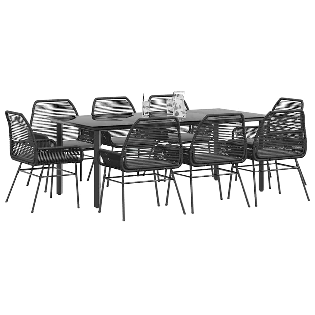 9-delige Tuinset met kussens poly rattan glas zwart is nu te koop bij PeponiXL, paradijselijk wonen!