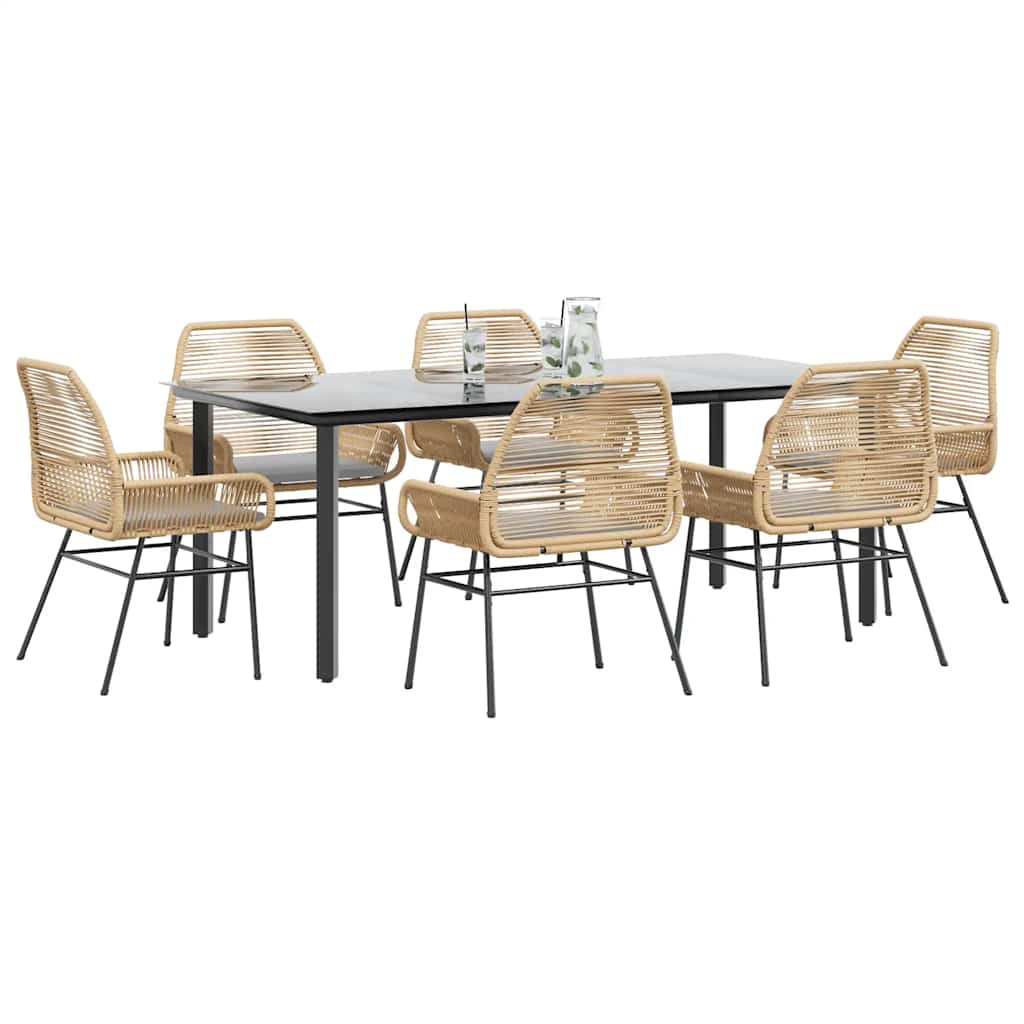 7-delige Tuinset met kussens poly rattan glas bruin is nu te koop bij PeponiXL, paradijselijk wonen!