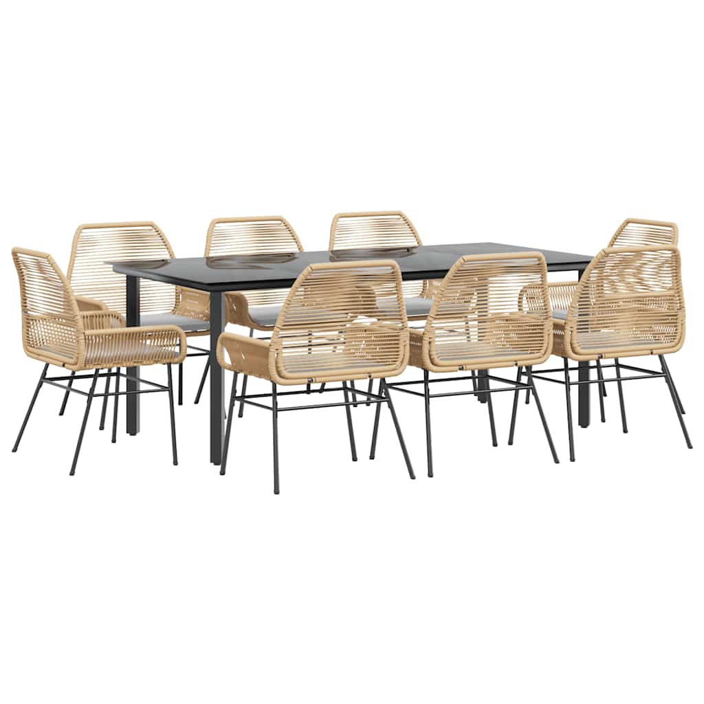 9-delige Tuinset met kussens poly rattan glas bruin is nu te koop bij PeponiXL, paradijselijk wonen!
