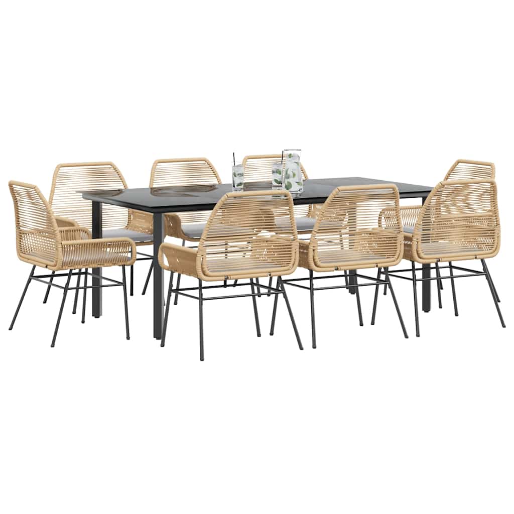 9-delige Tuinset met kussens poly rattan glas bruin is nu te koop bij PeponiXL, paradijselijk wonen!