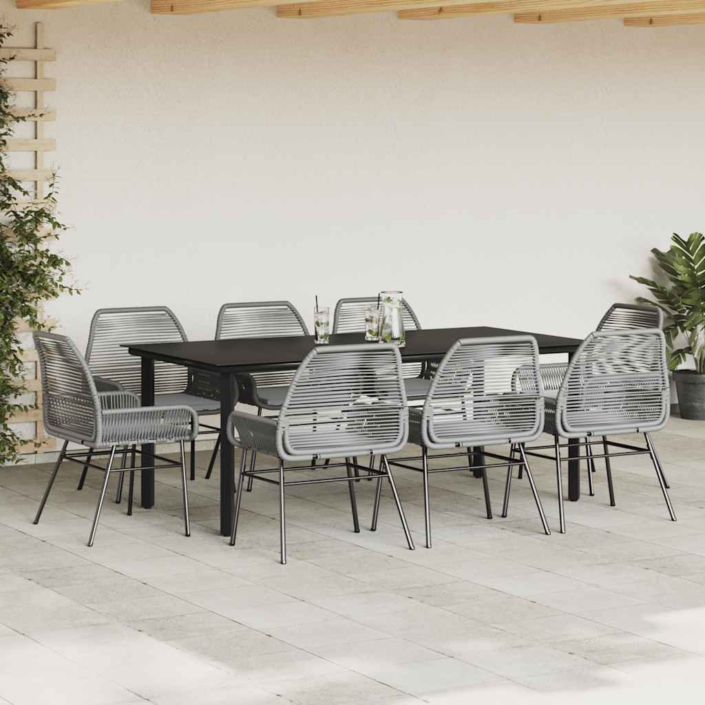 9-delige Tuinset met kussens poly rattan glas grijs is nu te koop bij PeponiXL, paradijselijk wonen!