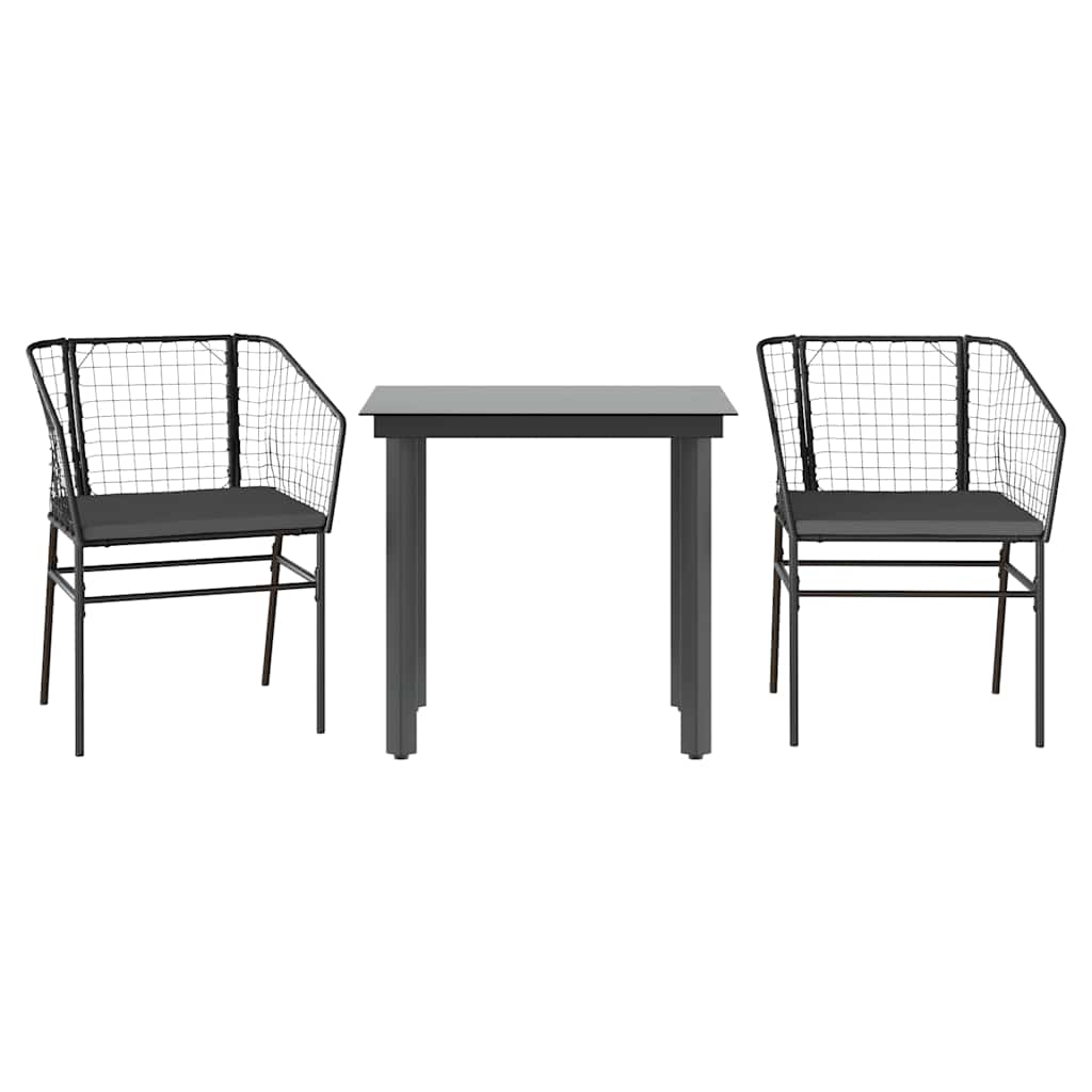 3-delige Tuinset met kussens poly rattan glas zwart is nu te koop bij PeponiXL, paradijselijk wonen!