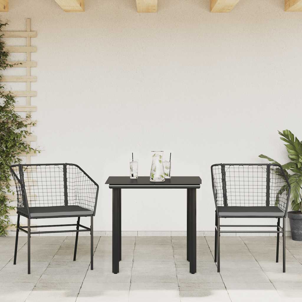 3-delige Tuinset met kussens poly rattan glas zwart is nu te koop bij PeponiXL, paradijselijk wonen!