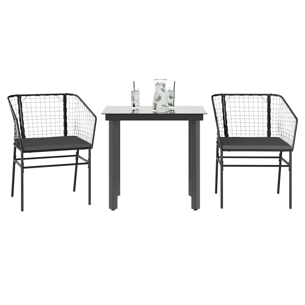 3-delige Tuinset met kussens poly rattan glas zwart is nu te koop bij PeponiXL, paradijselijk wonen!