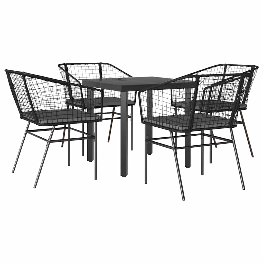 5-delige Tuinset met kussens poly rattan glas zwart is nu te koop bij PeponiXL, paradijselijk wonen!