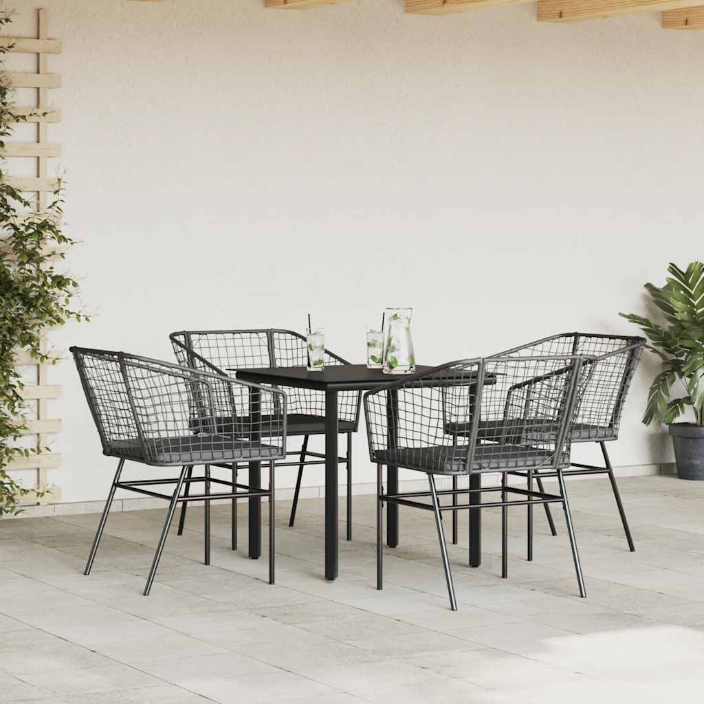 5-delige Tuinset met kussens poly rattan glas zwart is nu te koop bij PeponiXL, paradijselijk wonen!