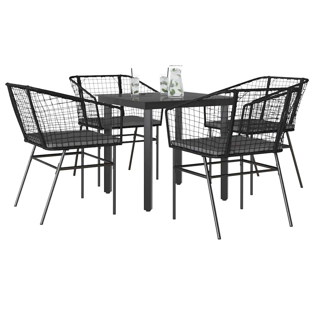 5-delige Tuinset met kussens poly rattan glas zwart is nu te koop bij PeponiXL, paradijselijk wonen!
