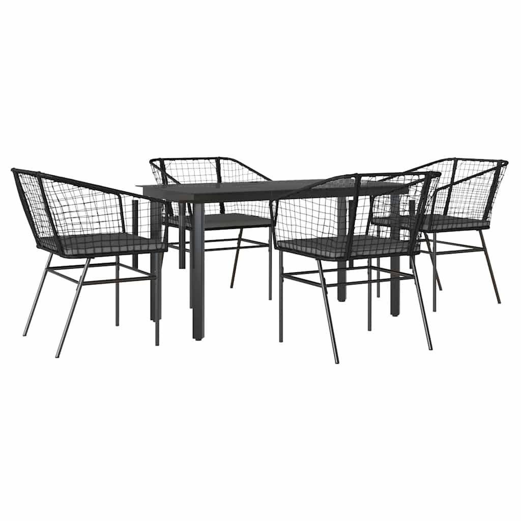 5-delige Tuinset met kussens poly rattan glas zwart is nu te koop bij PeponiXL, paradijselijk wonen!