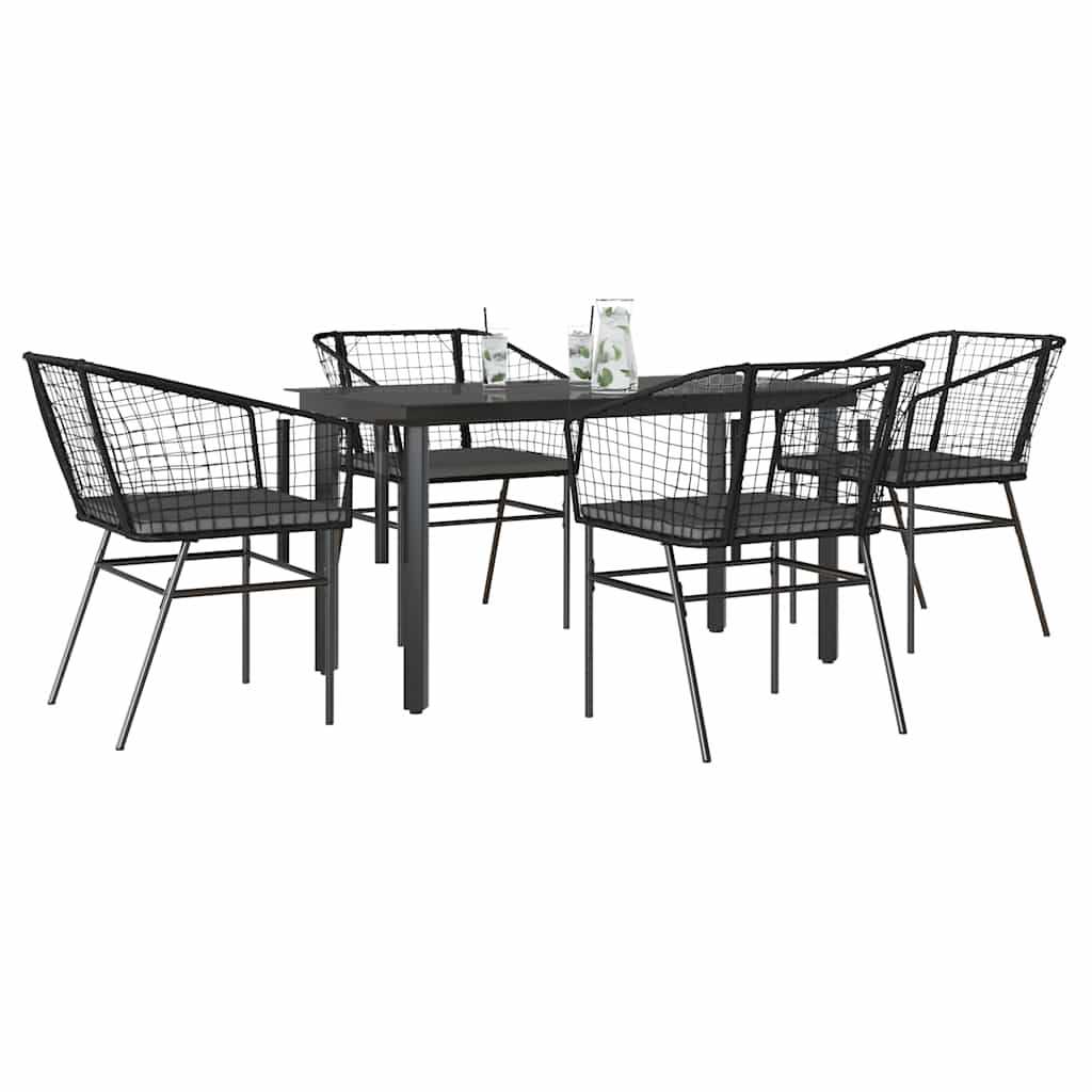 5-delige Tuinset met kussens poly rattan glas zwart is nu te koop bij PeponiXL, paradijselijk wonen!